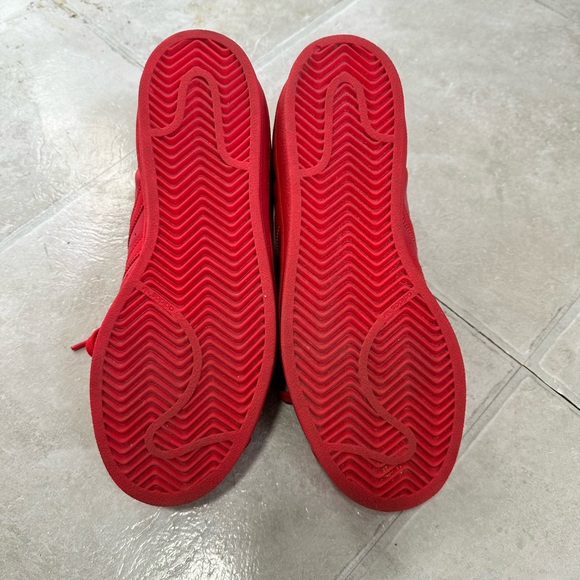 Bright Red Adidas Superstar shoes. - Picture 2 of 4